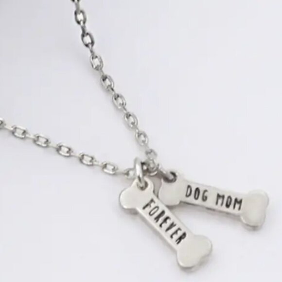 Gold-Dipped Bone Shape Dog Mom Necklace NEW - Picture 1 of 2